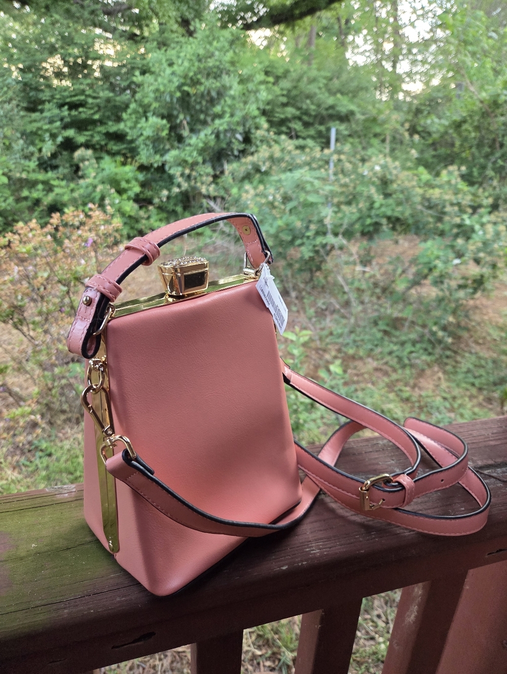 ✨Leatherette Pink Structured Top-Handle Crossbody Fashion Bag - Picture 8 of 8